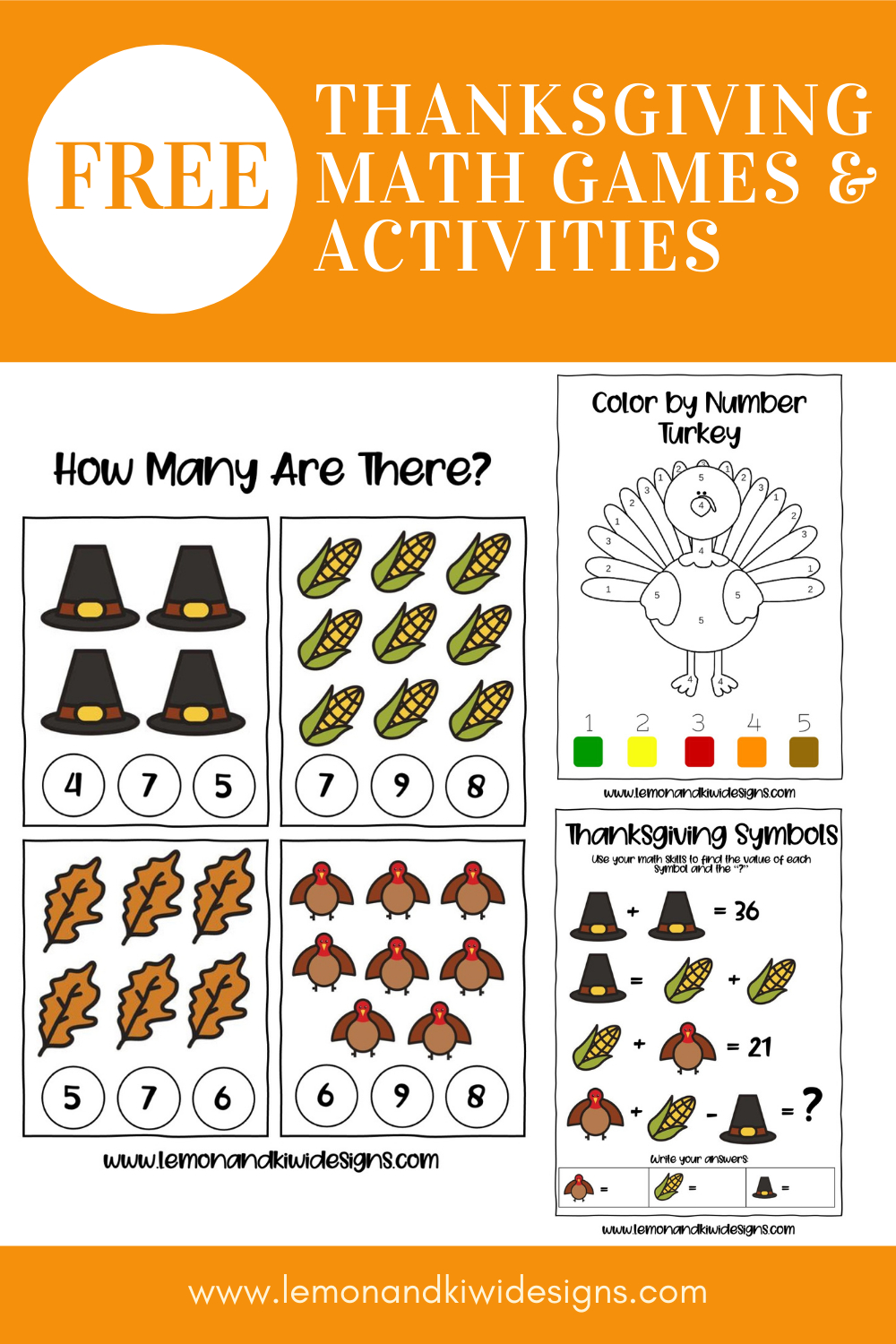 Free Thanksgiving Math Printables - Lemon And Kiwi Designs throughout Printable Thanksgiving Math Worksheets