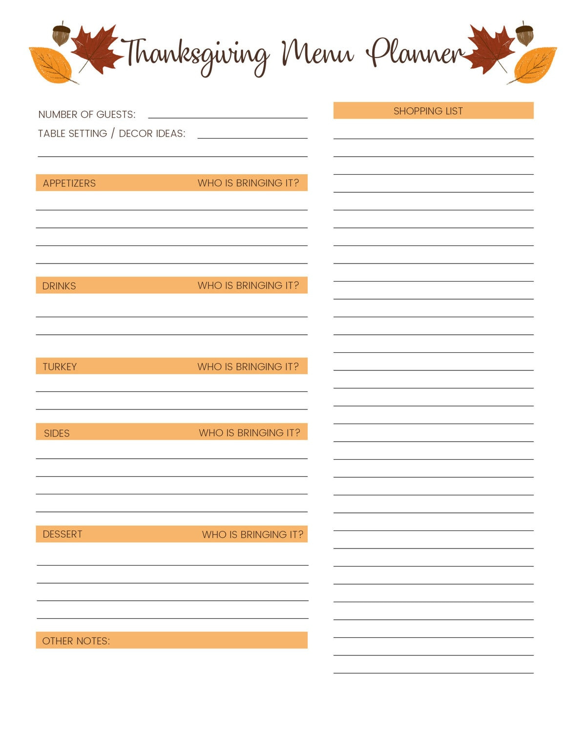 Free Thanksgiving Menu Template, Schedule + Tags | Lil&amp;#039; Luna for Free Thanksgiving Planner Printables