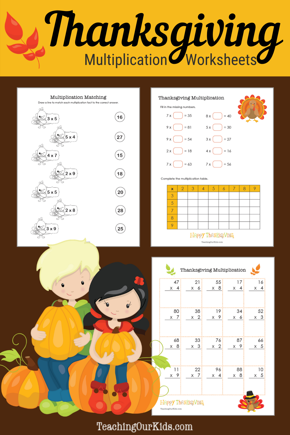 Free Thanksgiving Multiplication Pack - Teaching Our Kids in Thanksgiving Multiplication Worksheets Free Printable