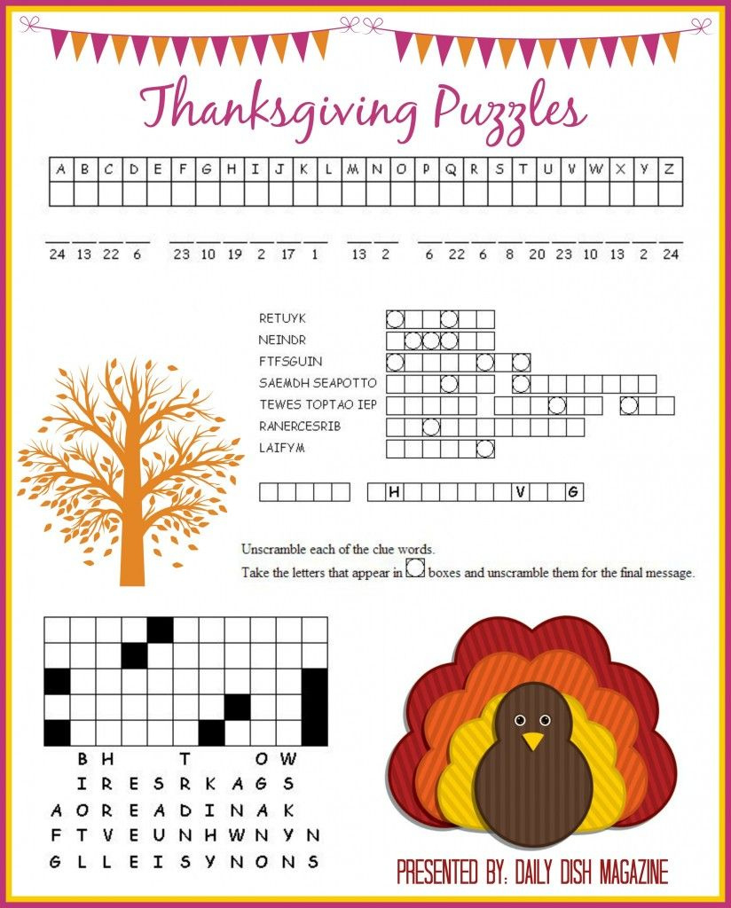 Free Thanksgiving Puzzle Printables - 24/7 Moms for Thanksgiving Puzzle Worksheets