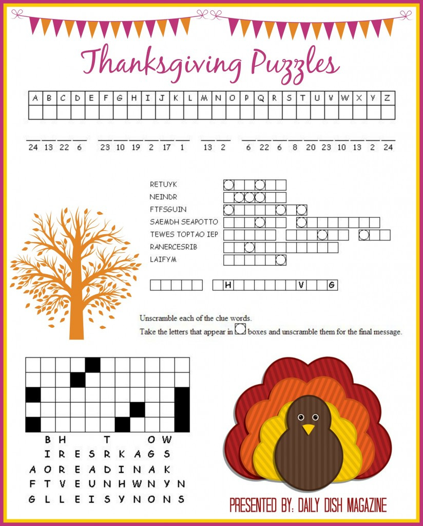 Free Thanksgiving Puzzle Printables - 24/7 Moms throughout Thanksgiving Puzzles Free Printable