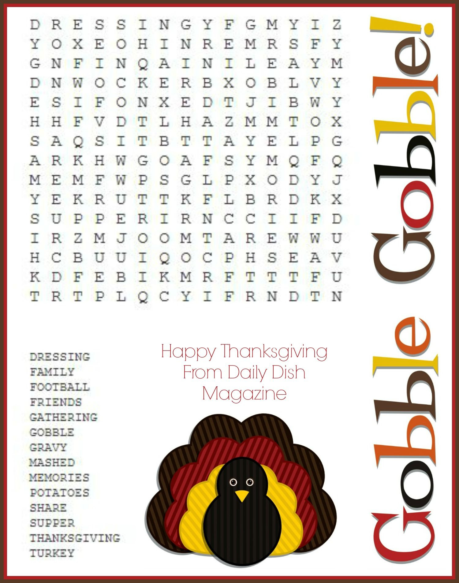 Free Thanksgiving Puzzles ~ Word Search And Maze Printable - Daily inside Free Printable Word Search Thanksgiving