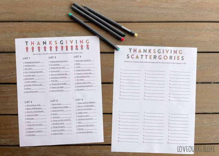 Thanksgiving Scattergories Free Printable