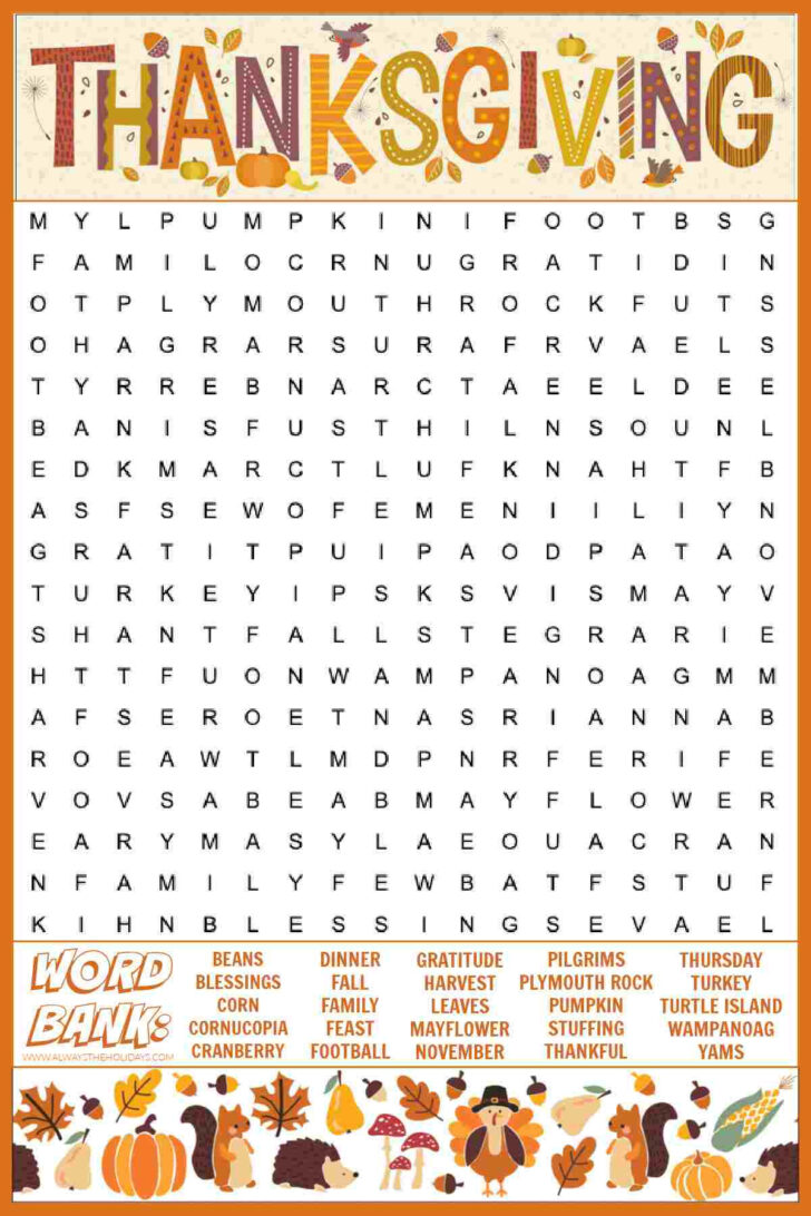 Thanksgiving Word Search Hard Printable