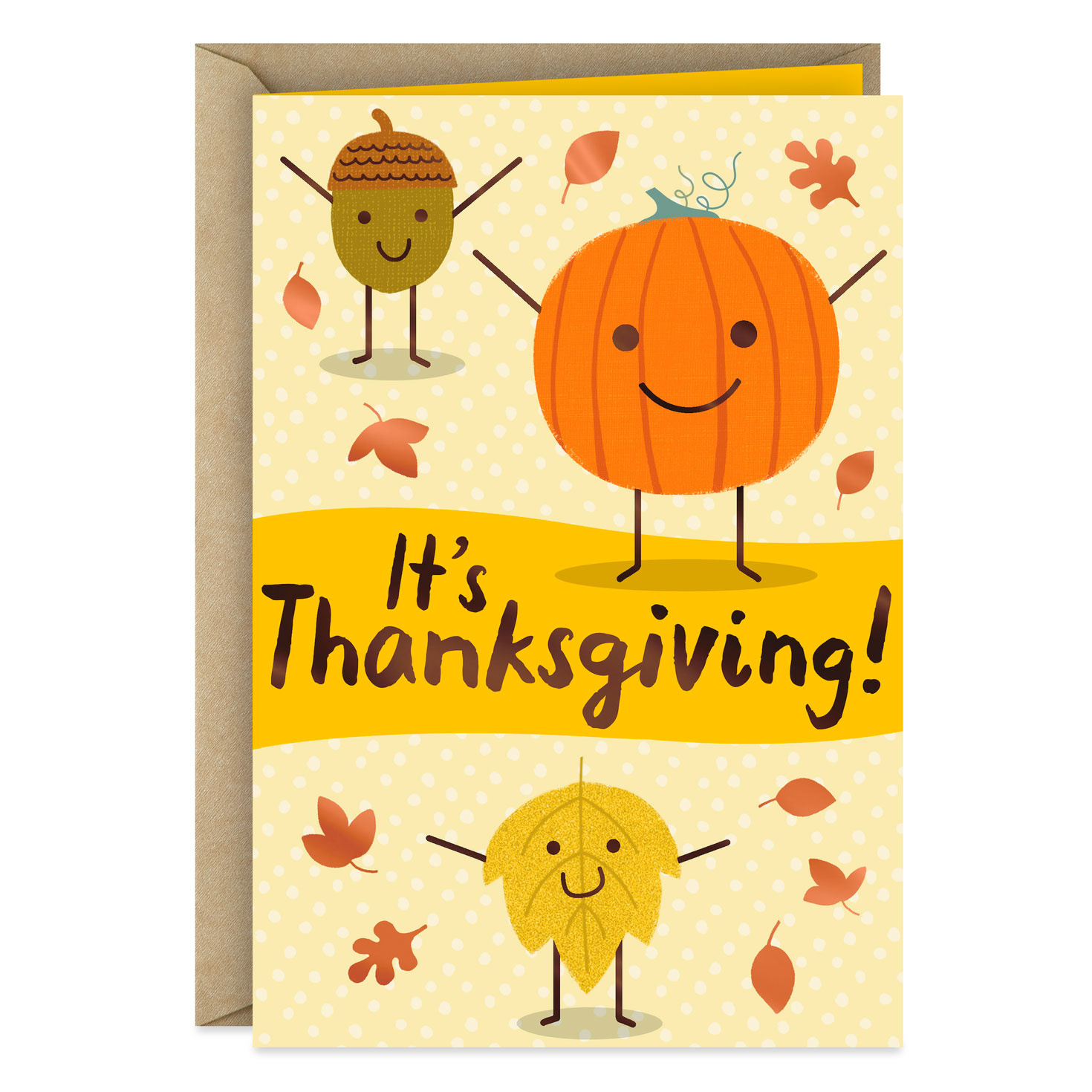 Fun And Happy Pumpkin, Acorn And Leaf Thanksgiving Card - Greeting for Hallmark Cards Thanksgiving