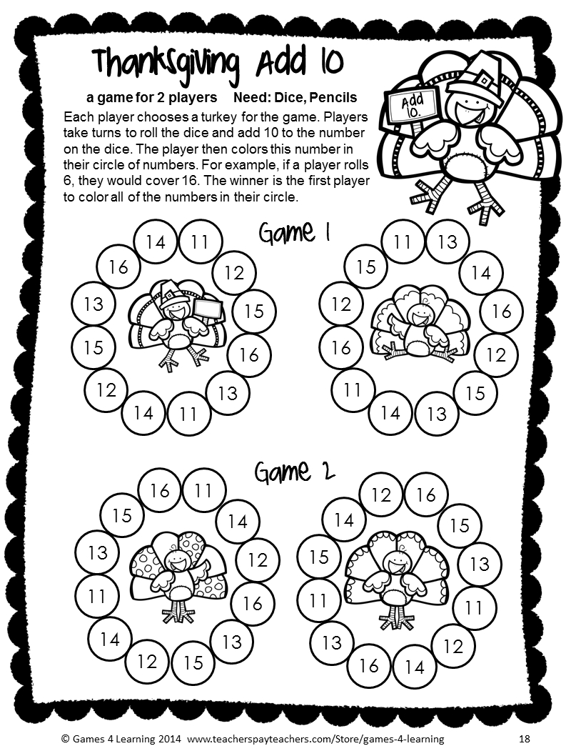 Fun No Prep Thanksgiving Math Games - 1St Grade Activities W throughout Thanksgiving Math Worksheets 1St Grade