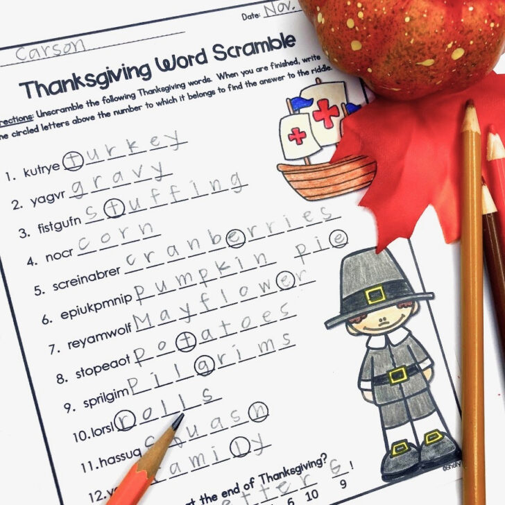 Thanksgiving Challenge Worksheet Answer Key