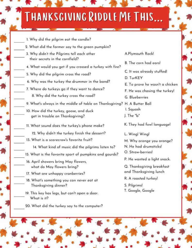 Fun Thanksgiving Riddle Me This Free Printable - Originalmom in Thanksgiving Riddle Worksheet