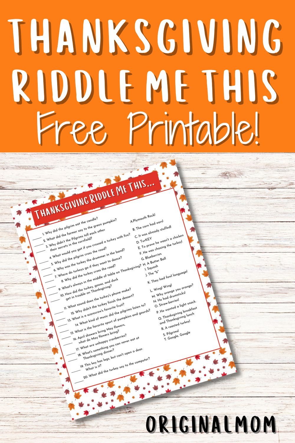 Fun Thanksgiving Riddle Me This Free Printable - Originalmom inside Thanksgiving Riddles Worksheet