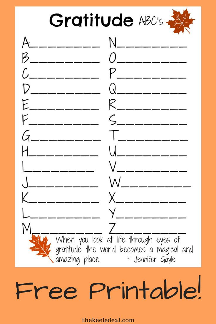 Gratitude Abcs: A To Z Gratitude Worksheet (Free Printable) - The with Thanksgiving A-Z Worksheet