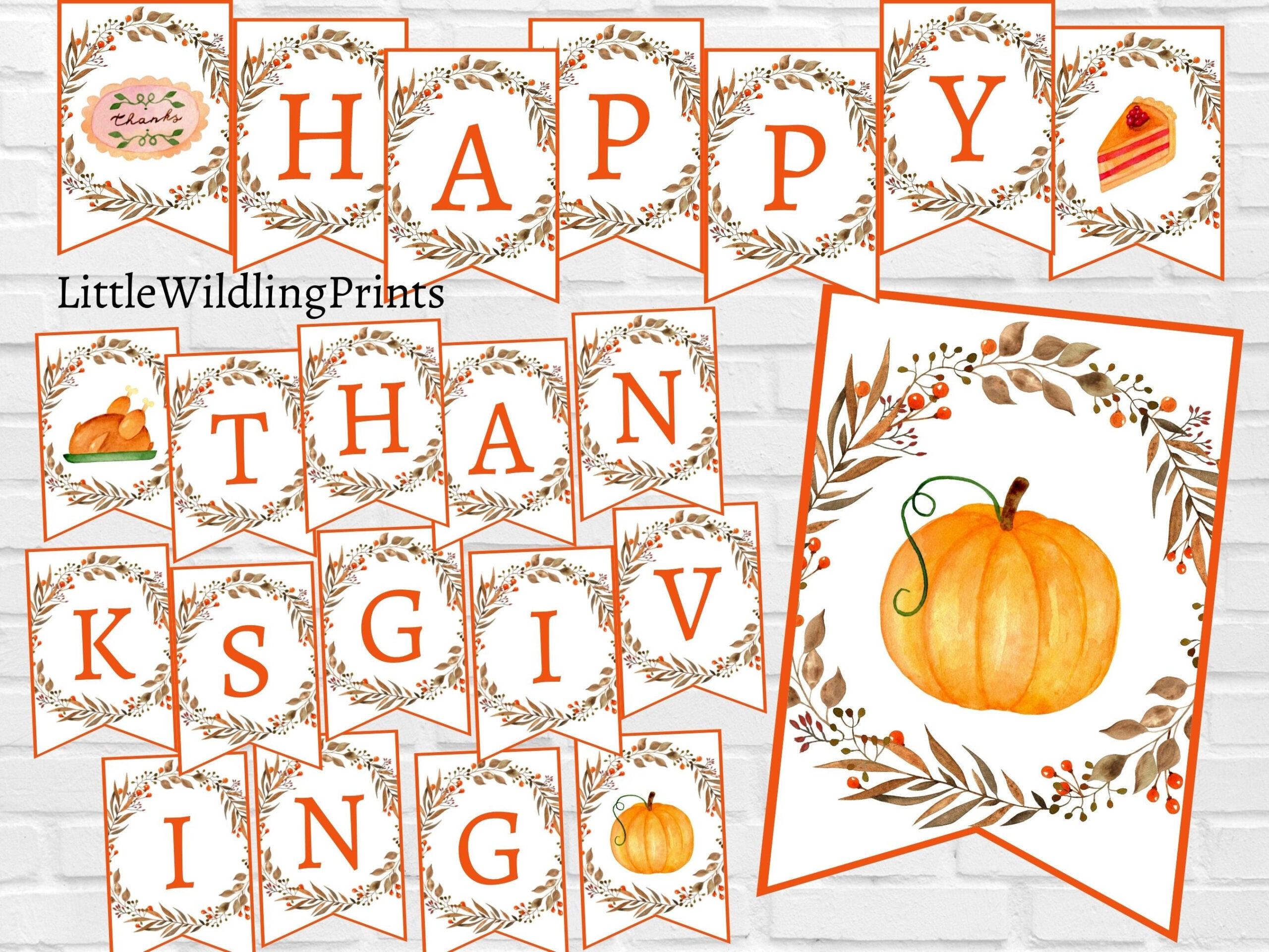 Happy Thanksgiving Banner, Printable Digital Download, Give Thanks with Printable Happy Thanksgiving Banner