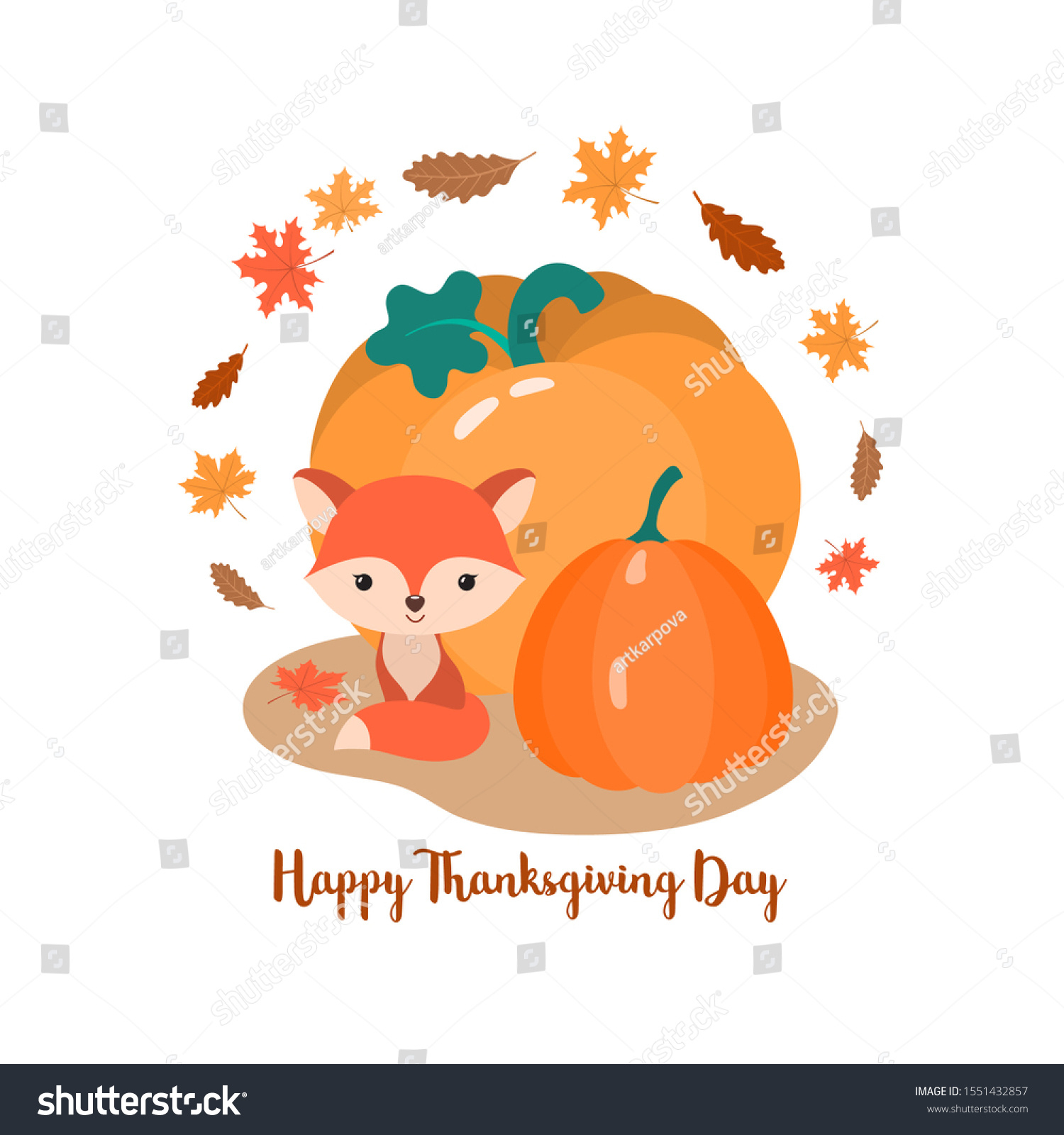 Happy Thanksgiving Day Card Cute Fox Stock Vector (Royalty Free within Cute Happy Thanksgiving Cards