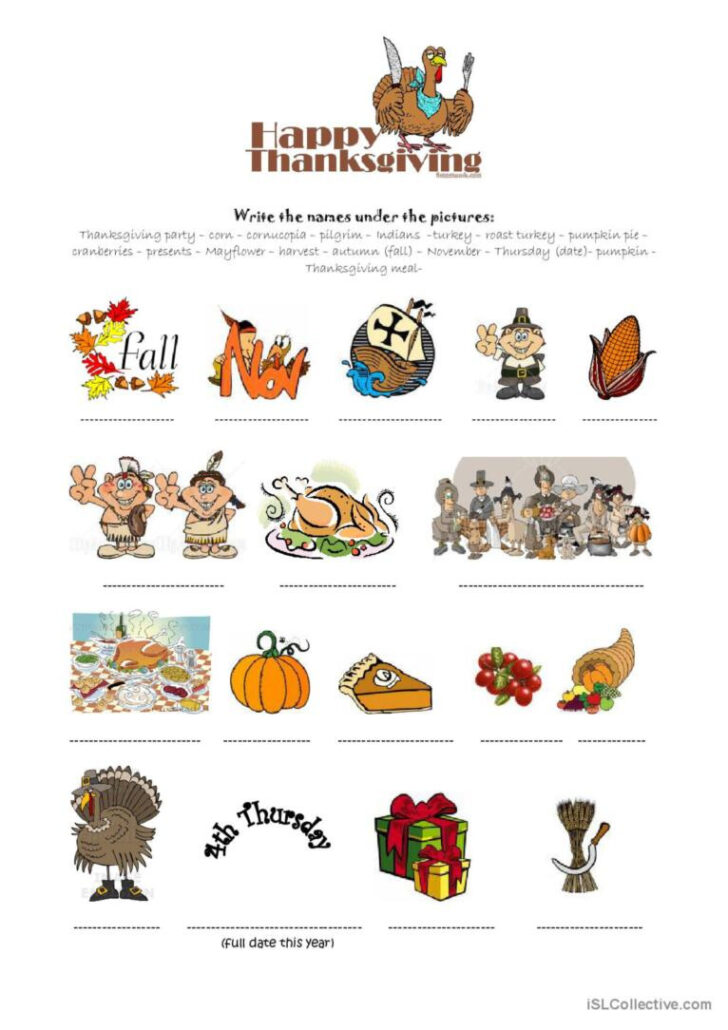 ESL Thanksgiving Worksheets