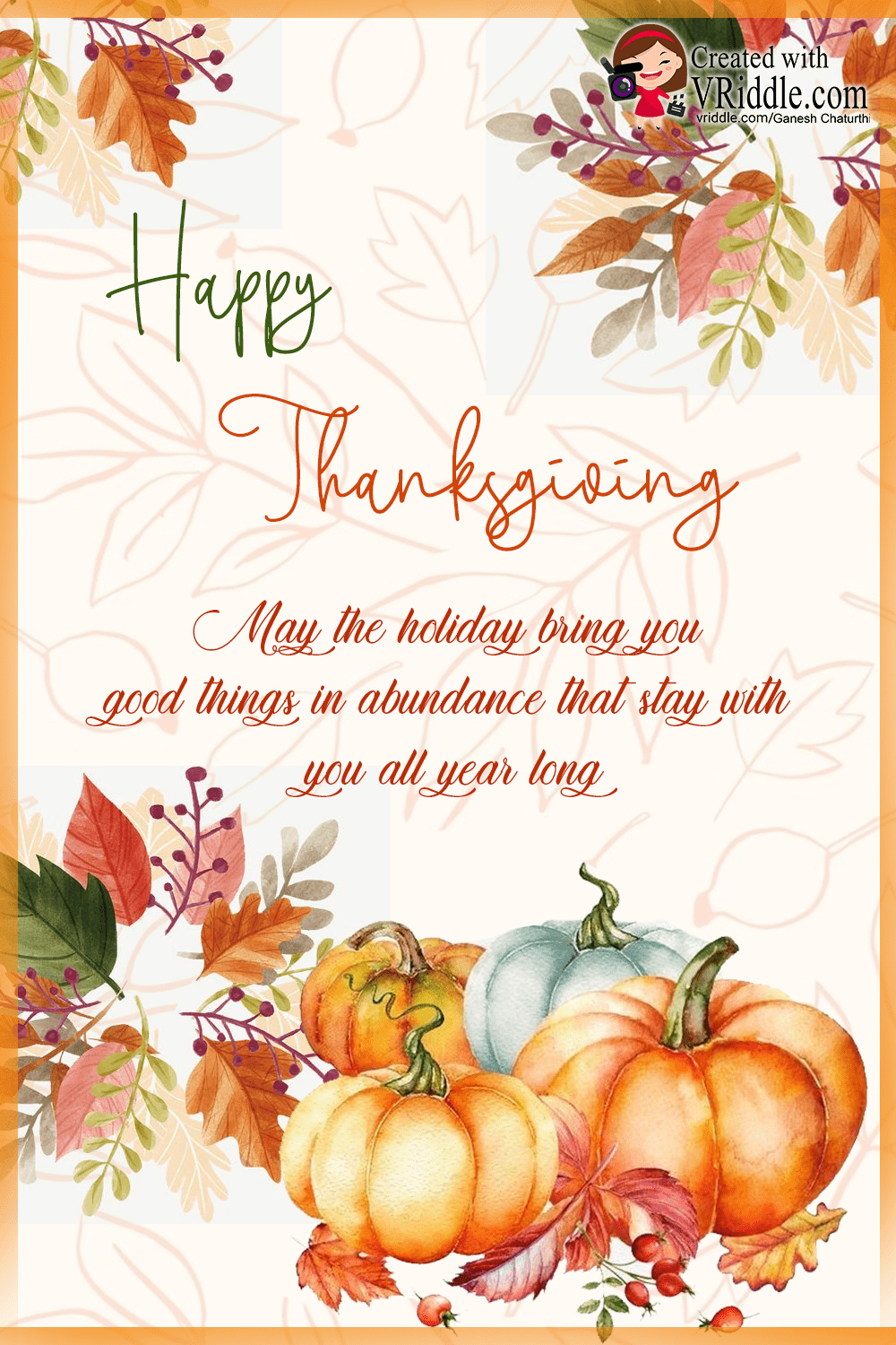 Happy Thanksgiving Greeting Card With Orange Pumpkins And Autumn pertaining to Greeting Cards For Thanksgiving