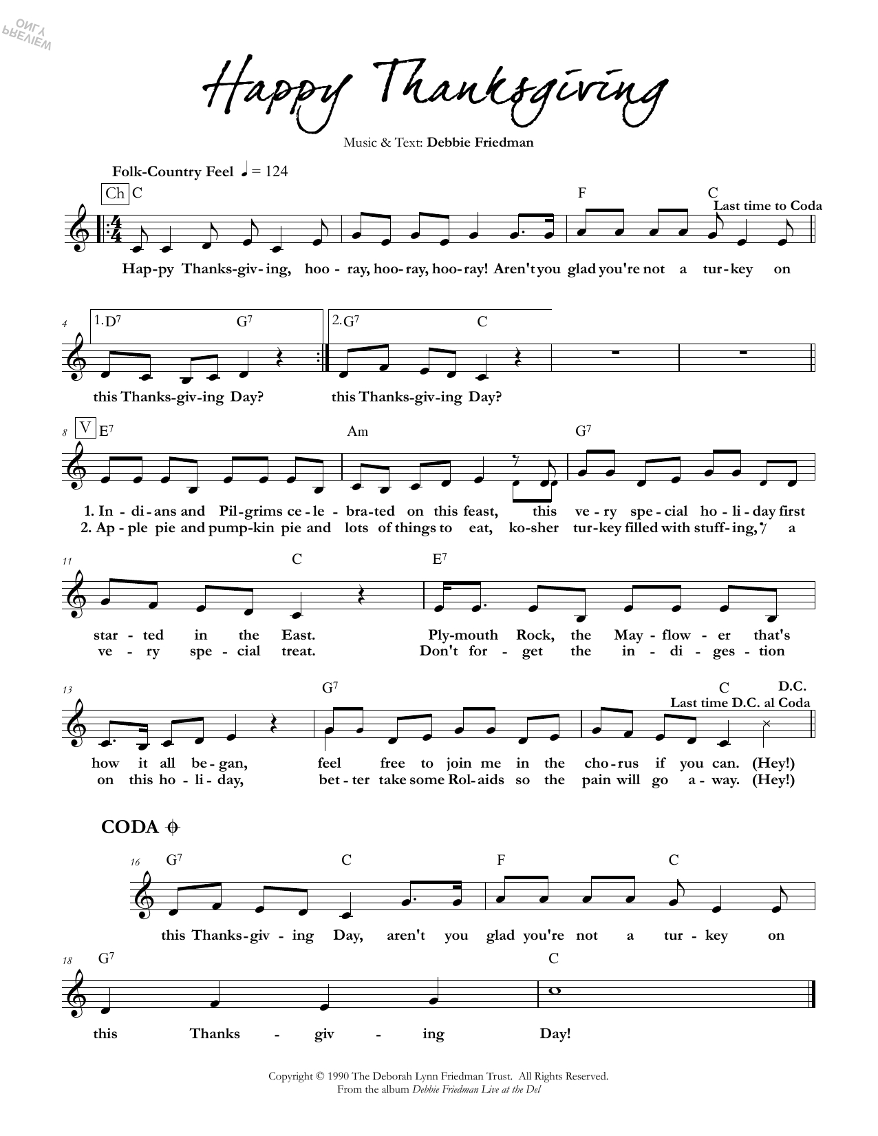 Happy Thanksgivingdebbie Friedman Sheet Music For Lead Sheet within Thanksgiving Piano Worksheets