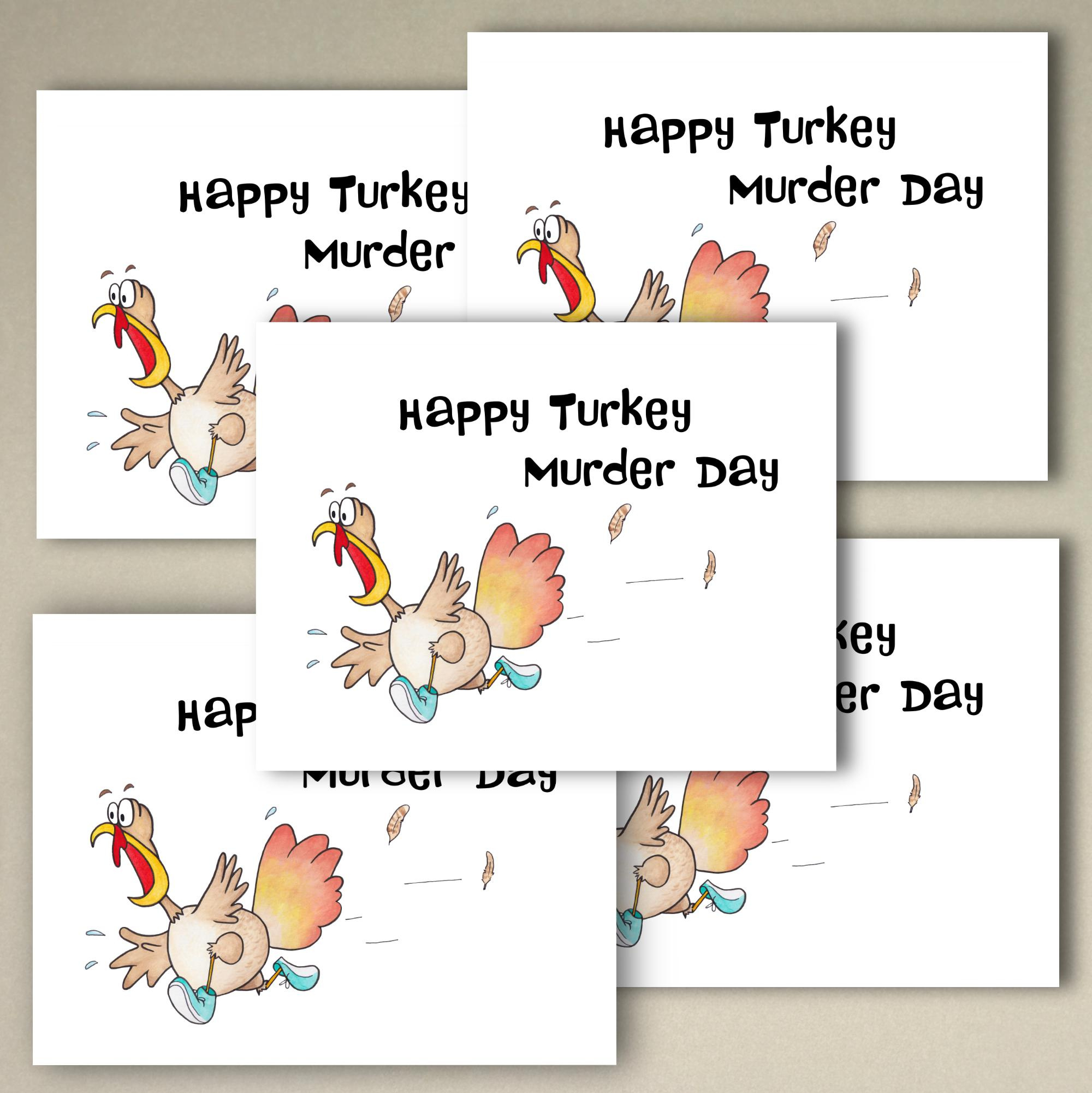 Happy Turkey Murder Day Funny Thanksgiving Card - Etsy.de inside Funny Thanksgiving Day Cards