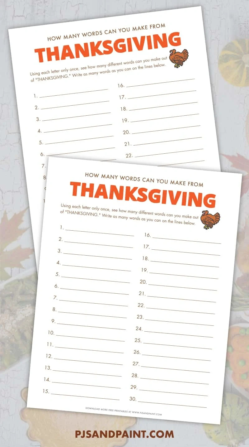 How Many Words Can You Make Out Of Thanksgiving - Free Printable for How Many Words Can You Make From Thanksgiving Worksheet