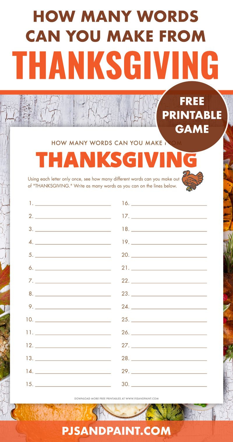 How Many Words Can You Make Out Of Thanksgiving - Free Printable inside How Many Words Can You Make From Thanksgiving Worksheet