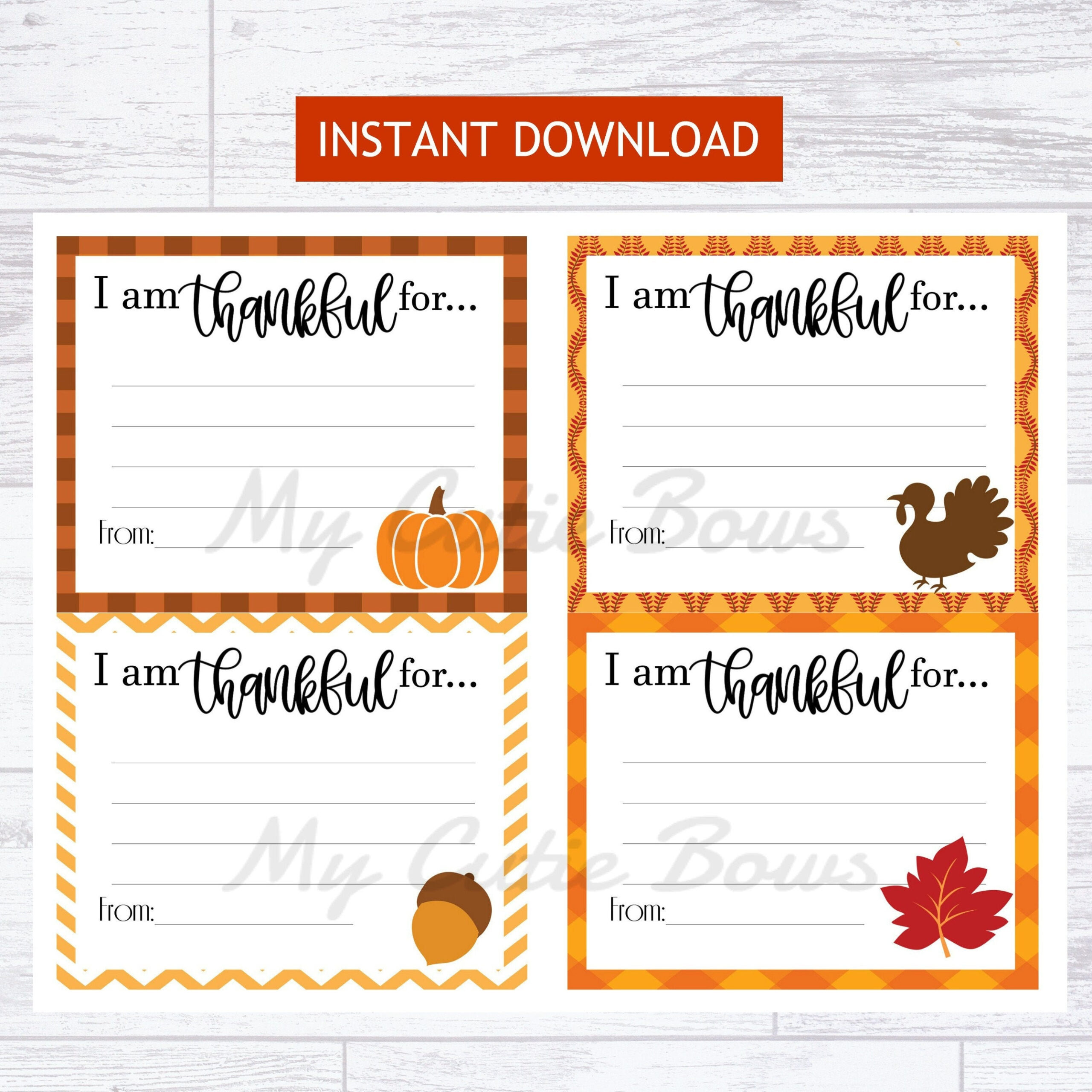 I Am Thankful Digital Download Thanksgiving Cards Printable Give in Thanksgiving Grateful Cards