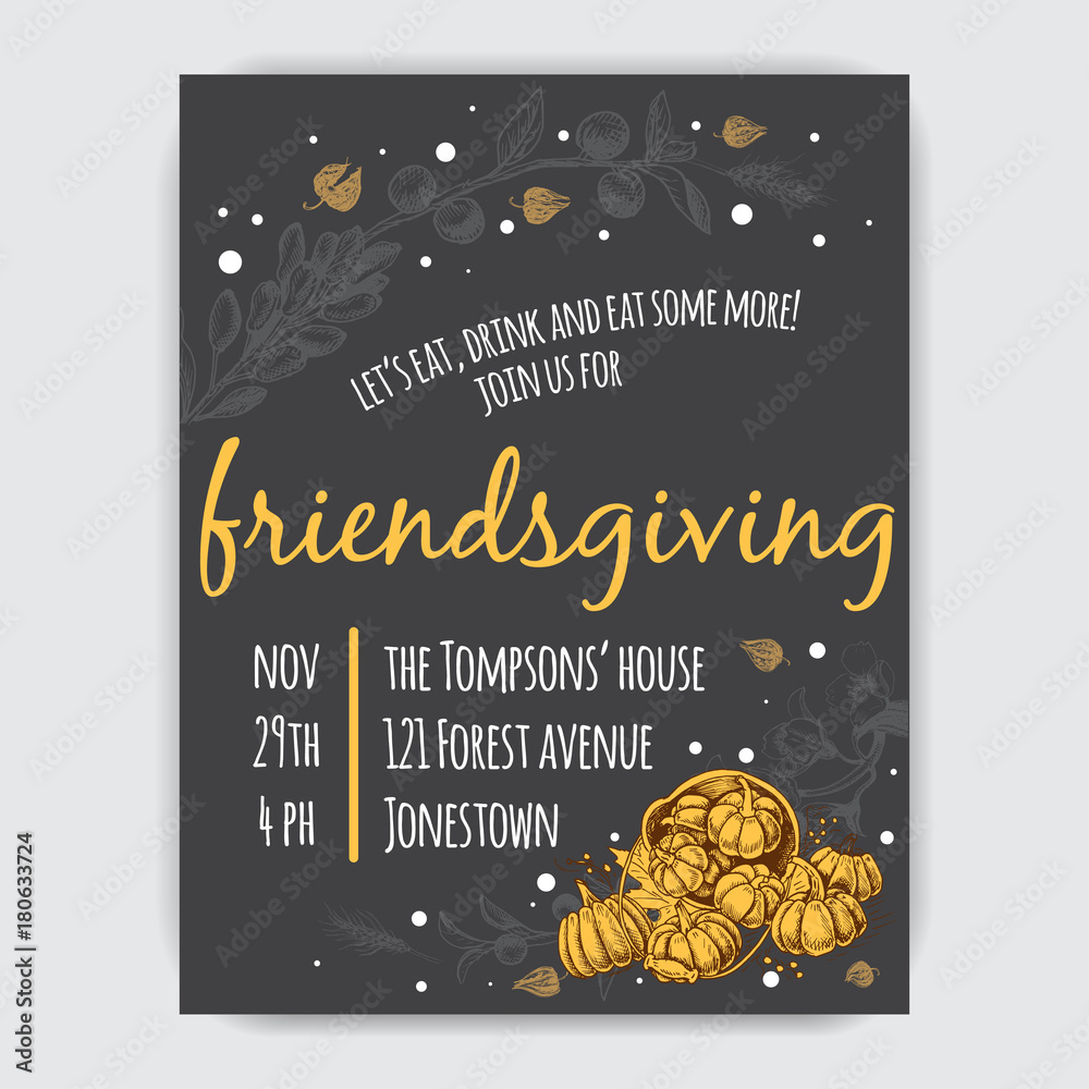 Invitation Card For Thanksgiving Dinner In The Circle Of Friends throughout Thanksgiving Evite Cards