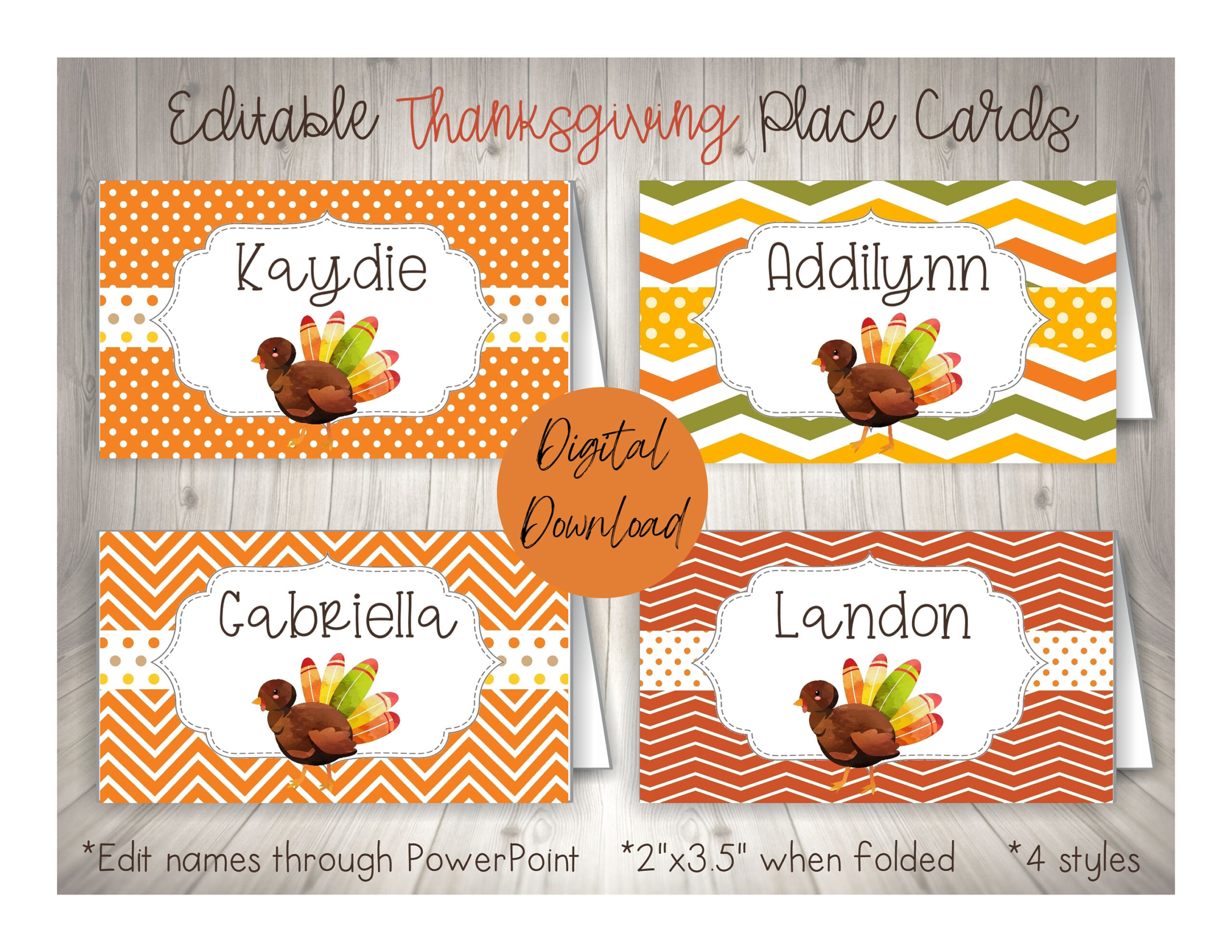 Kids Thanksgiving Place Cards, Printable Place Cards For within Thanksgiving Dinner Place Cards Printable