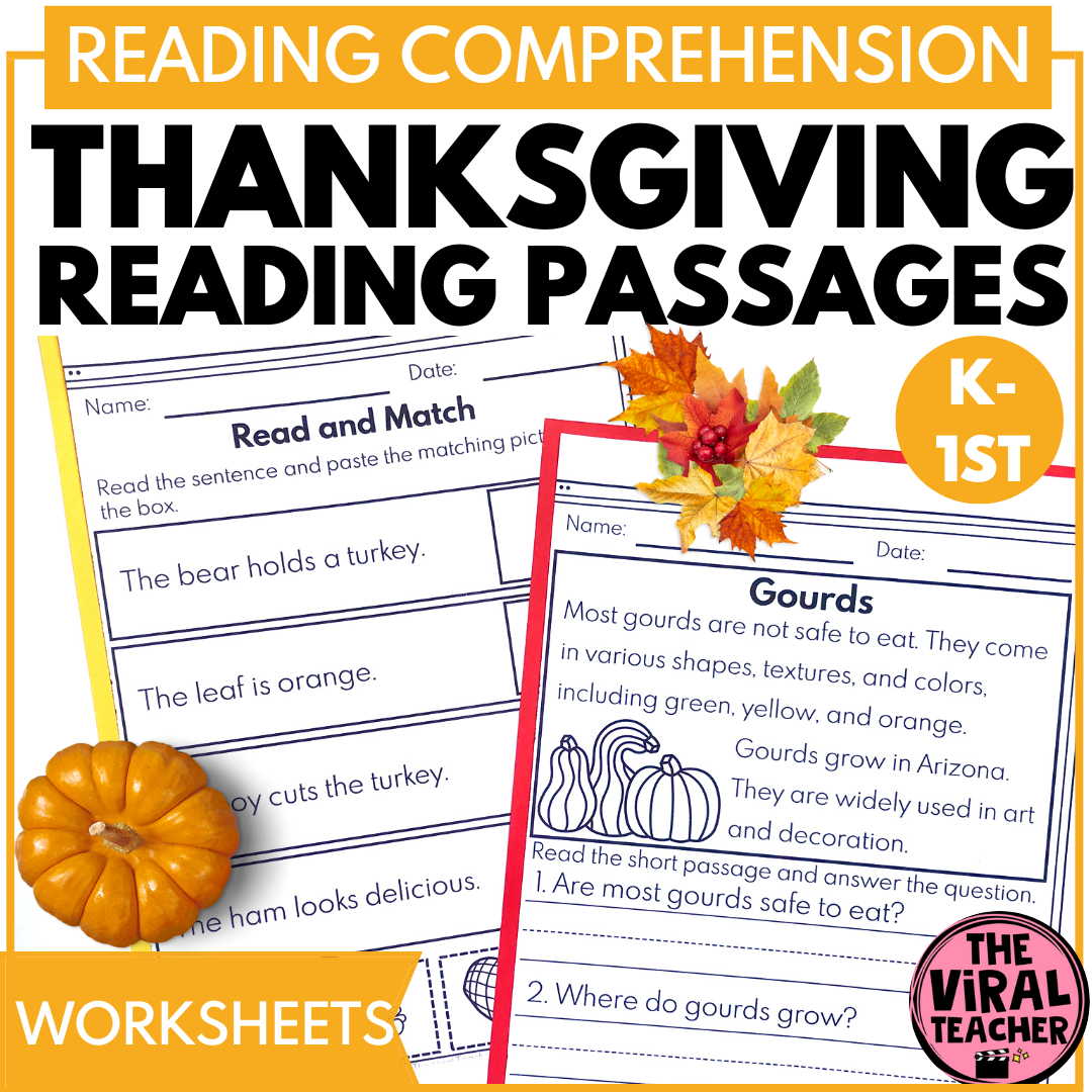 Kindergarten Thanksgiving Reading Passages + Comprehension regarding Kindergarten Thanksgiving Reading Worksheets