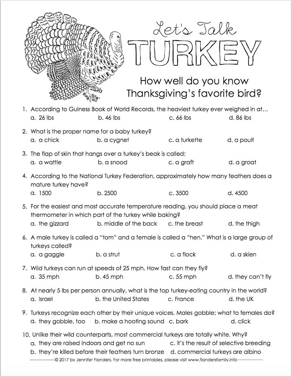 Let&amp;#039;S Talk Turkey Trivia Test - Flanders Family Home Life for Free Printable Thanksgiving Trivia