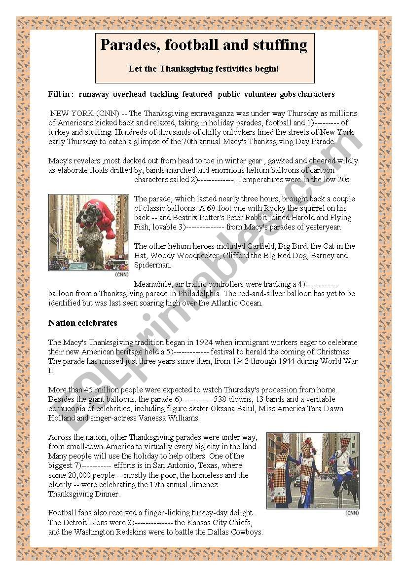 Macy´s Thanksgiving Parade - Esl Worksheetrenca within Macy&amp;amp;#039;s Thanksgiving Day Parade Worksheet