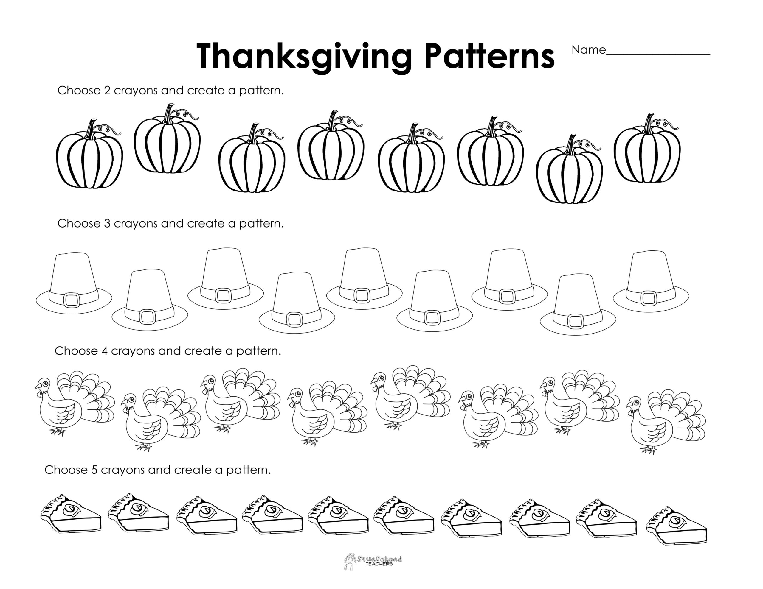 Making Patterns: Thanksgiving Style (Free Worksheet!) | Squarehead pertaining to Thanksgiving Pattern Worksheets