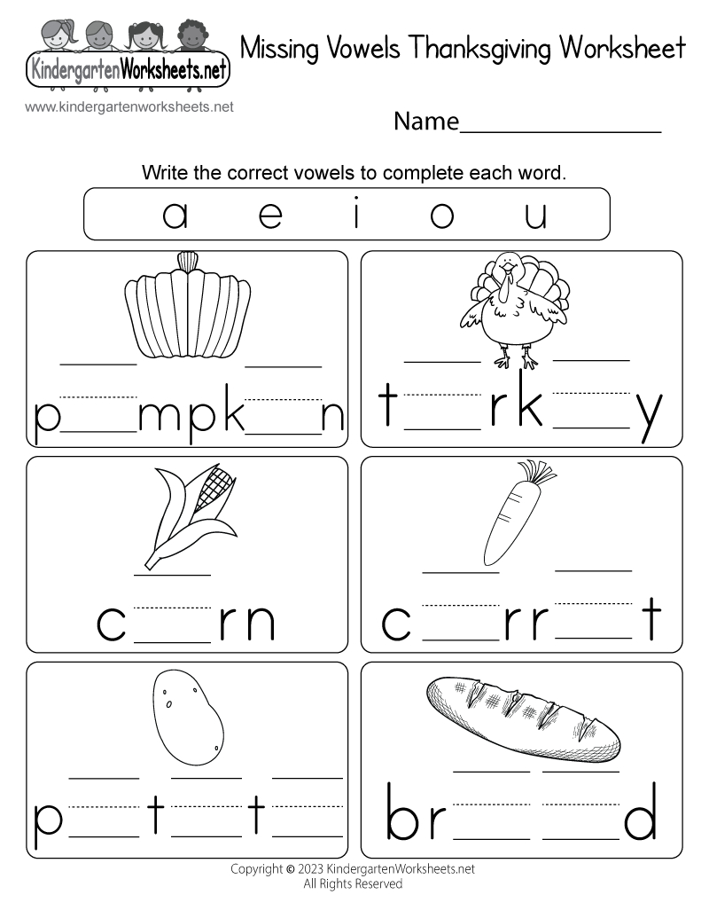 Missing Vowels Thanksgiving Worksheet - Free Printable, Digital, &amp;amp; Pdf within Thanksgiving Worksheets For Kindergarten