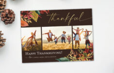 Modern Thanksgiving Photo Card Fall Leaves In Jewel Tones Gold in Thanksgiving Family Cards