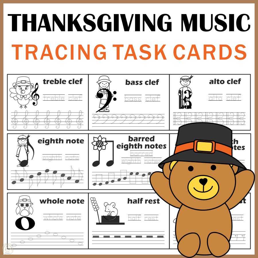 Music Tracing Task Cards For Thanksgiving pertaining to Musical Thanksgiving Cards