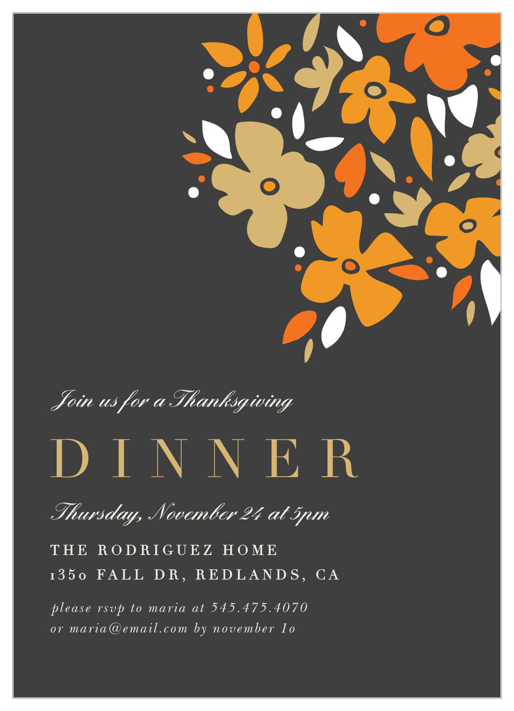 Orange Bunch Foil Thanksgiving Invitationsbasic Invite in Thanksgiving Evite Cards