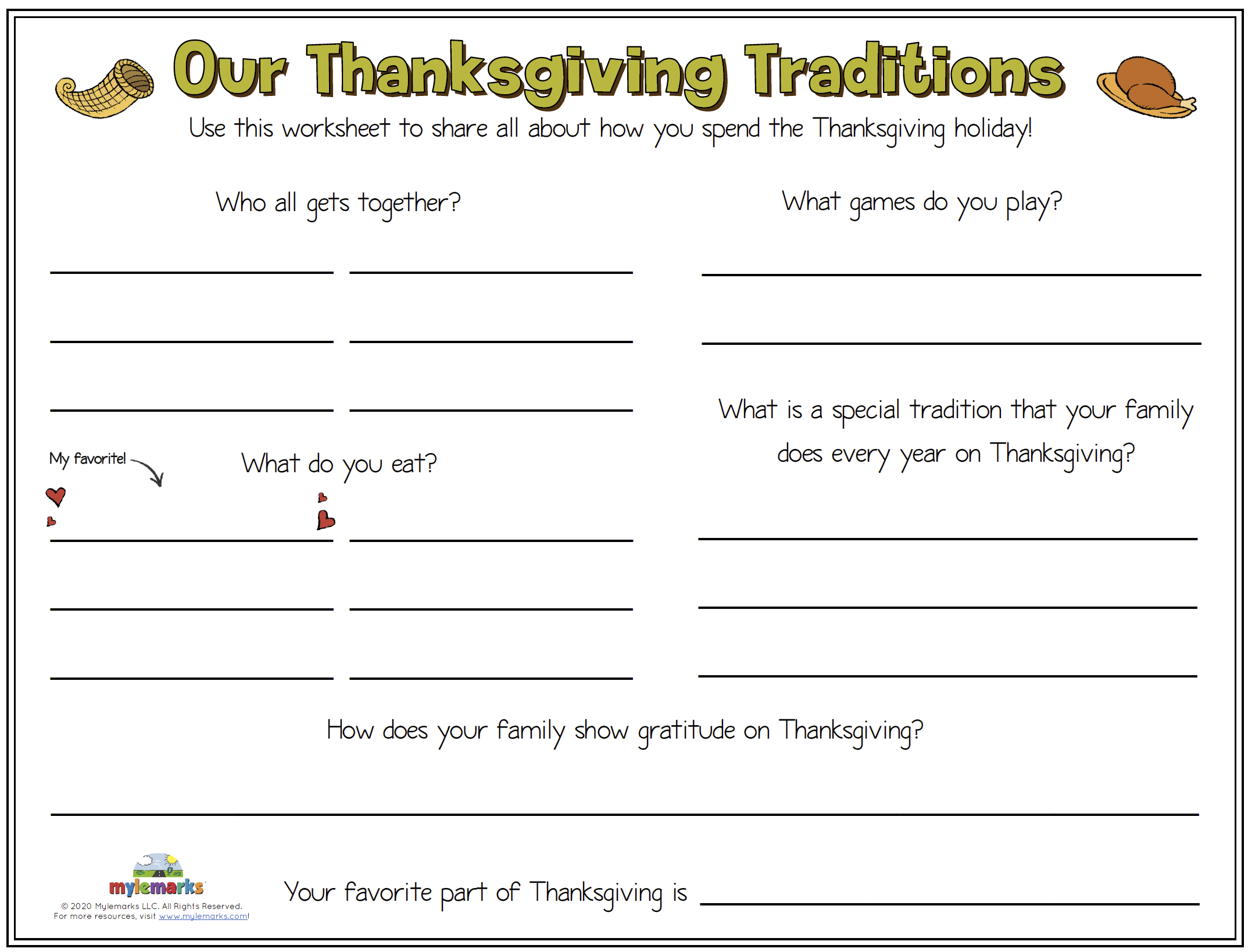 Our Thanksgiving Traditions [F] with Thanksgiving Traditions Worksheet
