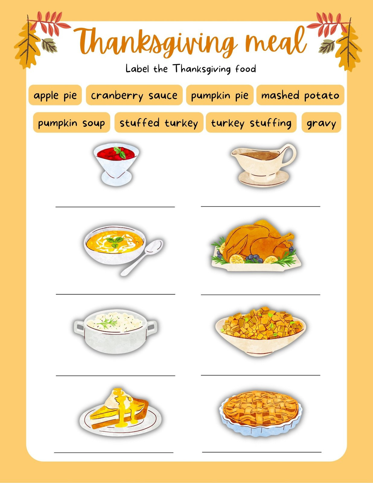 Page 2 - Customize 257+ Thanksgiving Worksheet Templates Online in Thanksgiving Food Printables