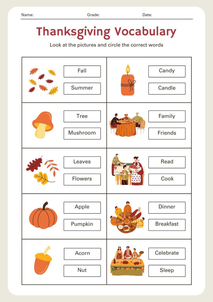 Thanksgiving Worksheets Grade 3