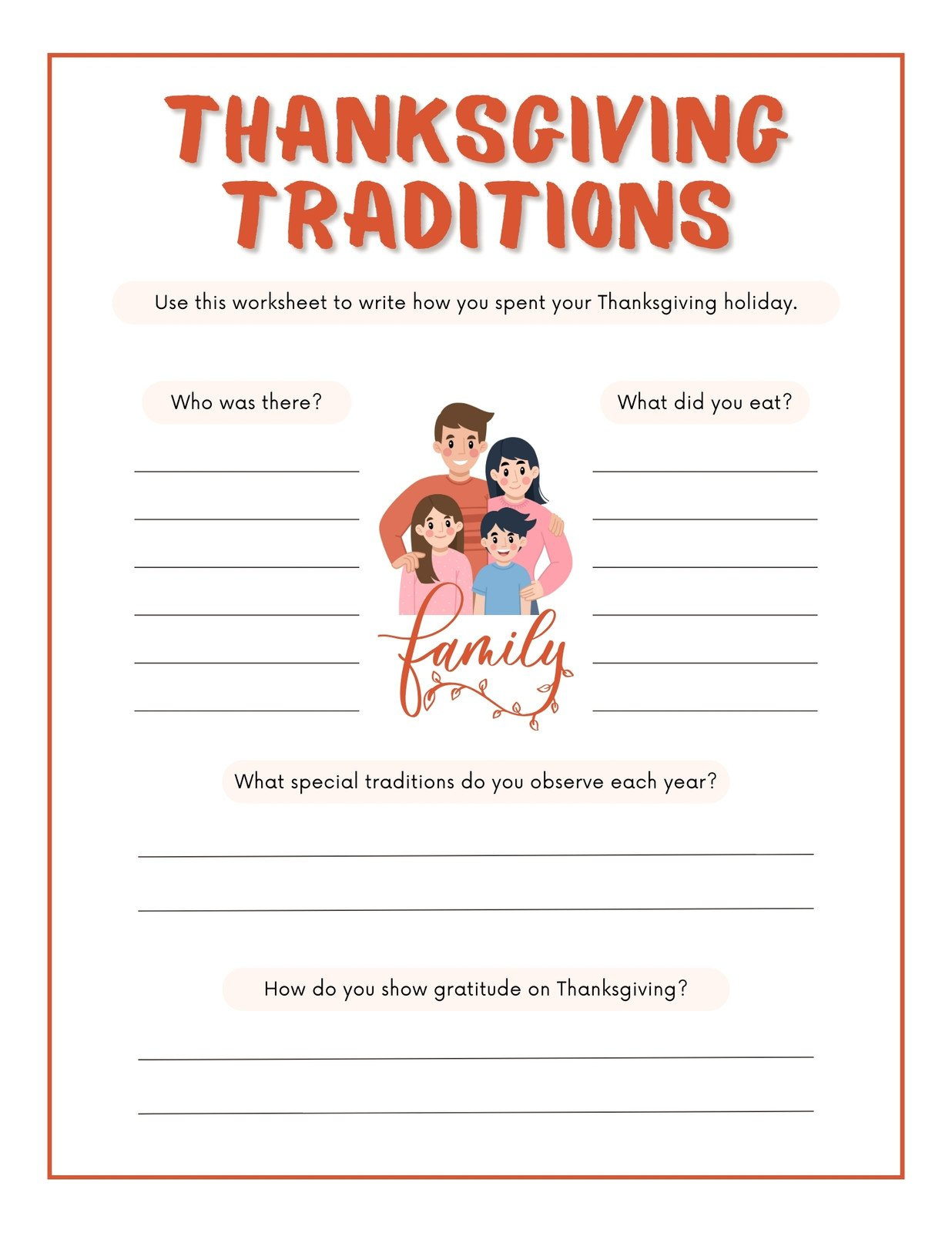 Page 4 - Customize 261+ Thanksgiving Worksheet Templates Online throughout Thanksgiving Traditions Worksheet