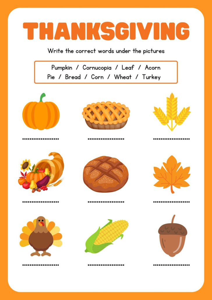 Thanksgiving Vocabulary Worksheet