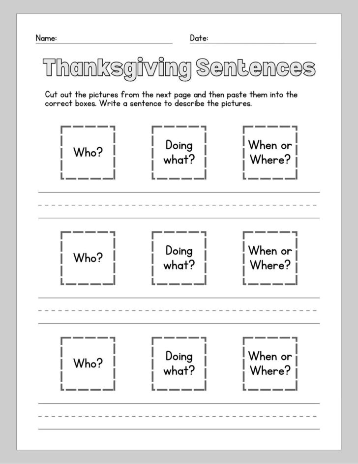 Thanksgiving Sentences Worksheet