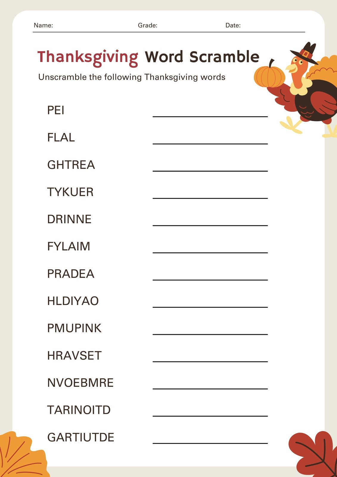 Page 5 - Customize 252+ Thanksgiving Worksheet Templates Online pertaining to Thanksgiving Unscramble Worksheets