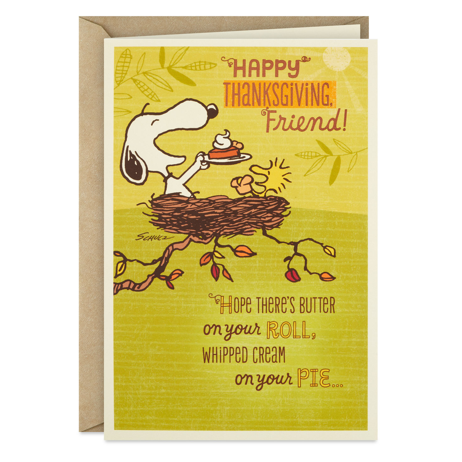 Peanuts® Snoopy And Woodstock Smile Thanksgiving Card For Friend for Peanuts Thanksgiving Cards