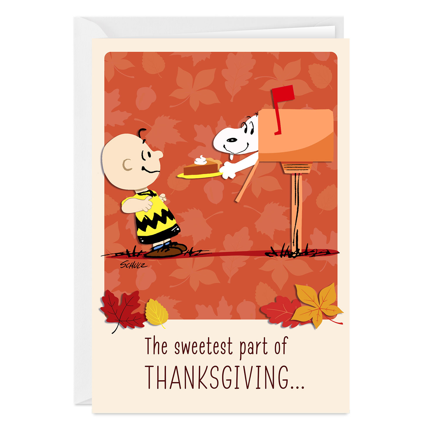 Peanuts® Snoopy With Pie Custom Thanksgiving Card - Greeting Cards in Peanuts Thanksgiving Cards