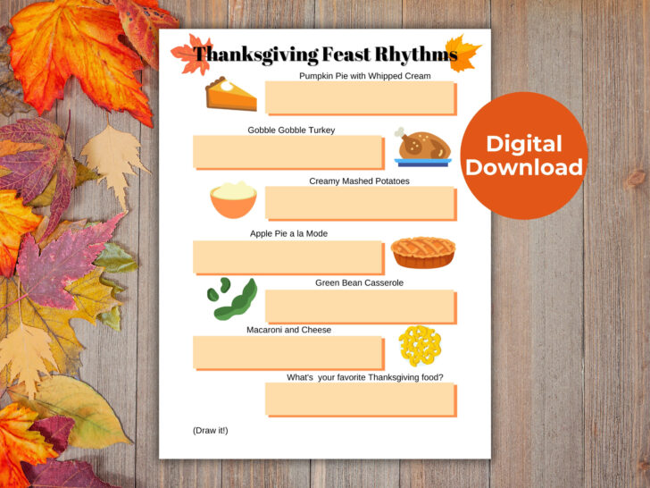 Thanksgiving Piano Worksheets