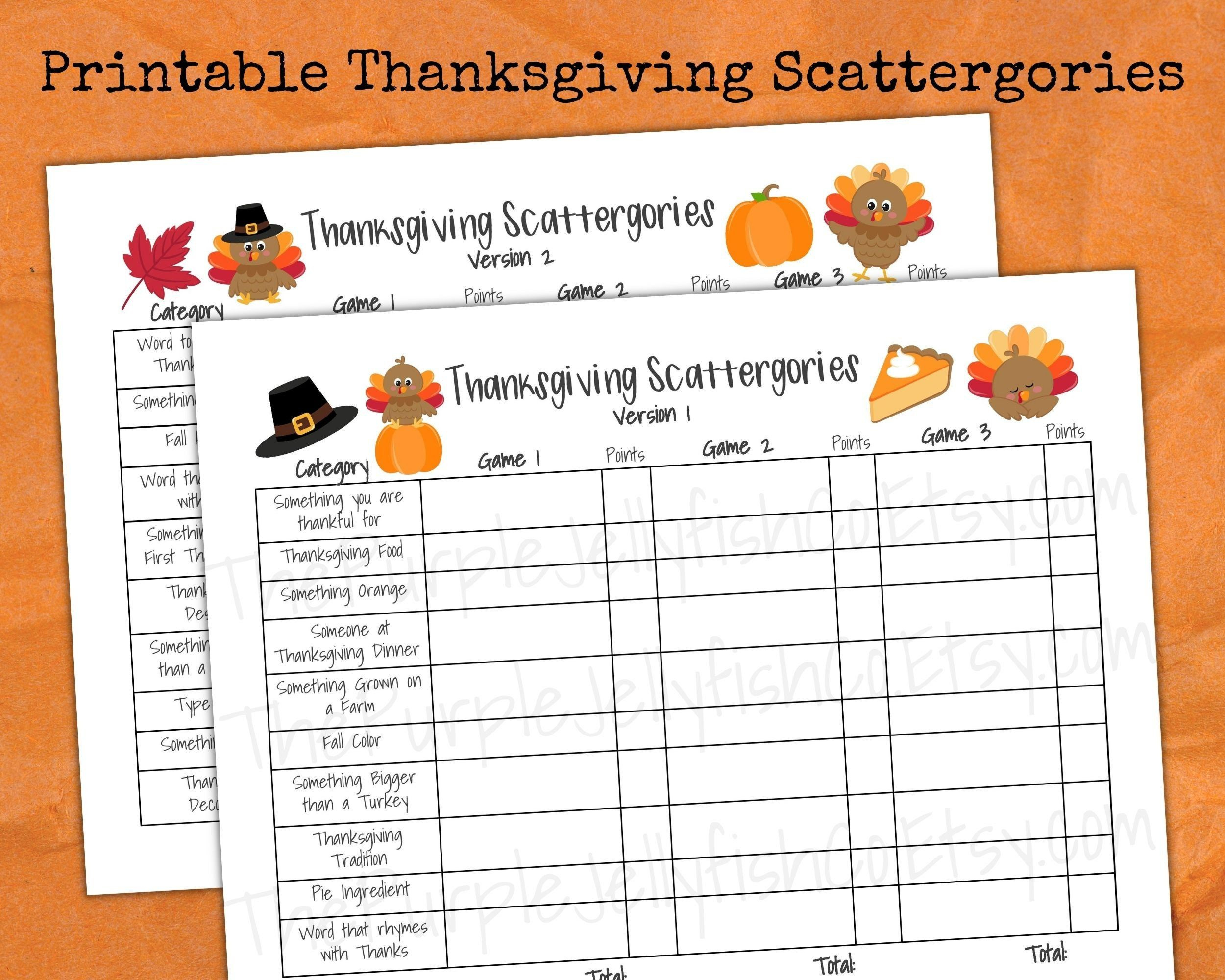 Pin Page with regard to Thanksgiving Scattergories Free Printable