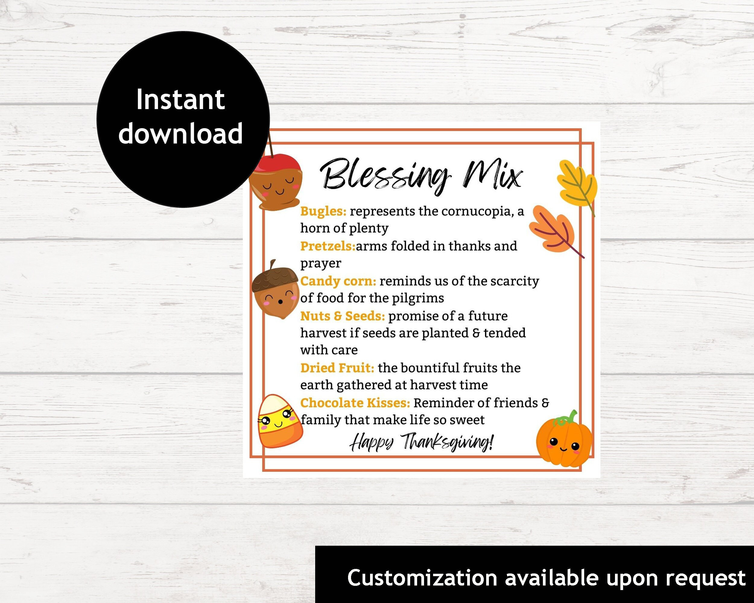 Printable Blessing Mix Gift Tag Instant Download Thanksgiving intended for Thanksgiving Blessing Mix Poem Printable