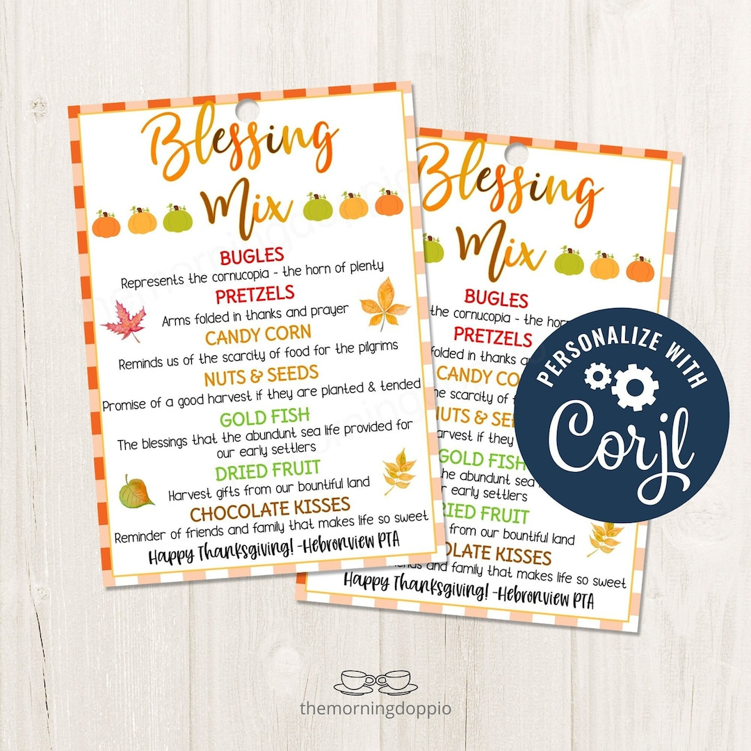 Printable/Editable Thanksgiving Blessing Mix Label Gift Tag within Thanksgiving Blessing Mix Poem Printable