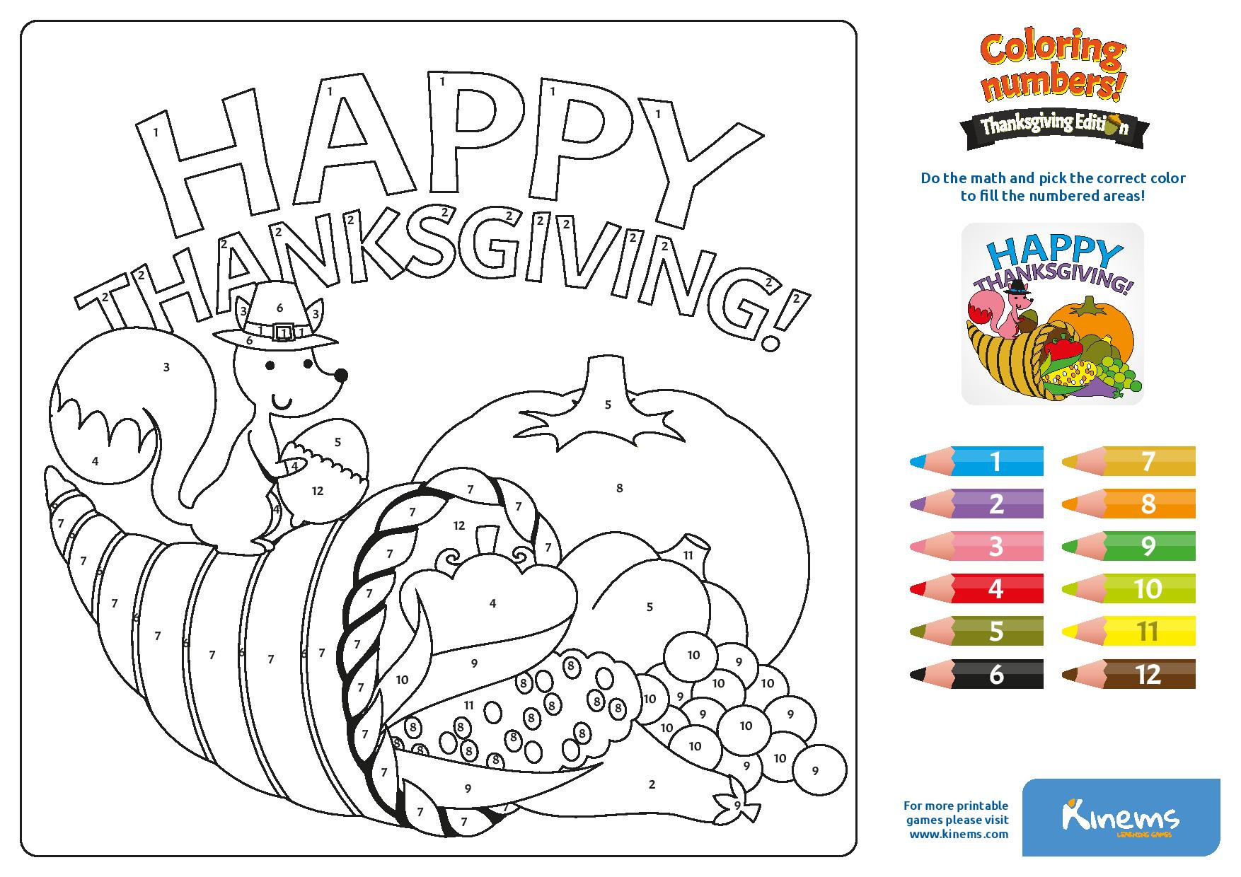 Printable Educational Board Game: Coloring Numbers Thanksgiving intended for Printable Color By Number Thanksgiving