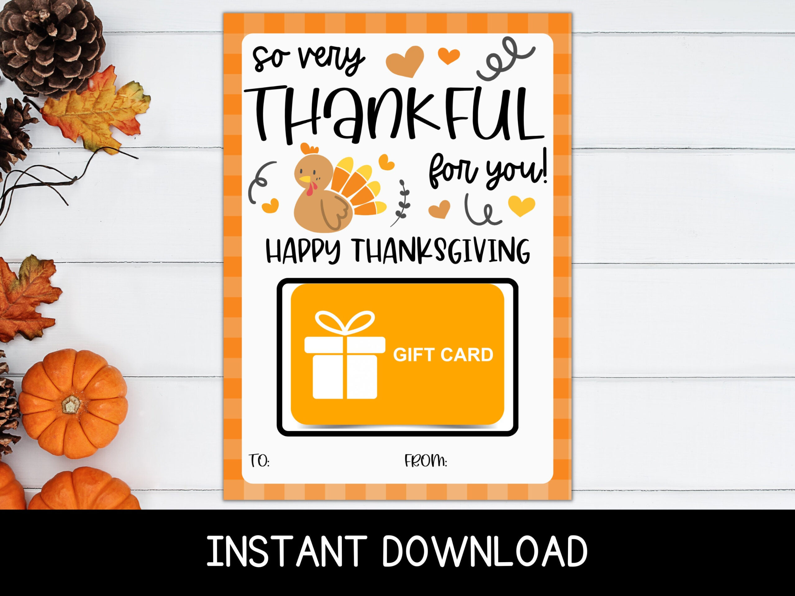 Printable Gift Card Holder, Thanksgiving Teacher Gift, Thankful in Happy Thanksgiving Gift Cards