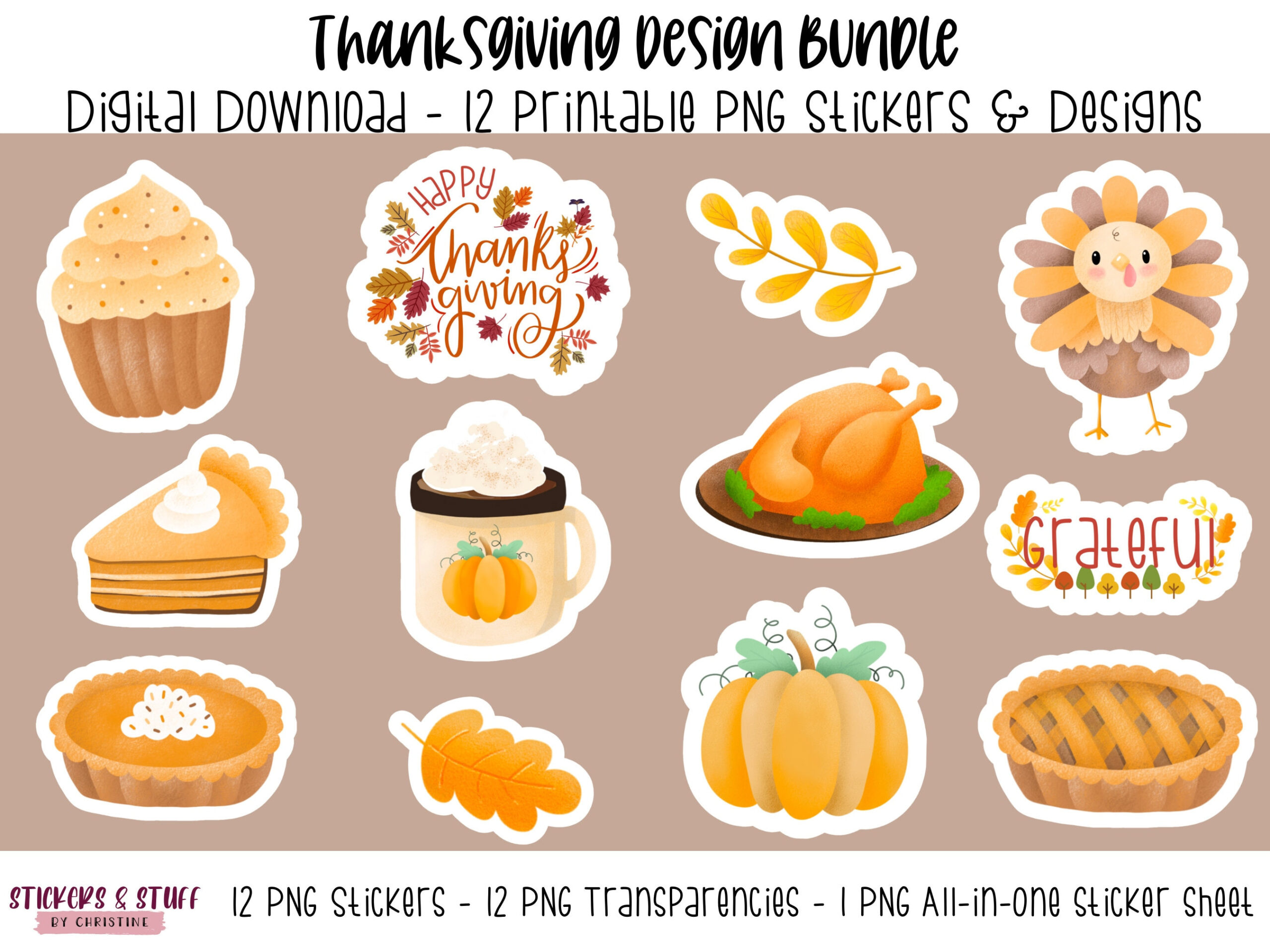 Printable Png Thanksgiving Design And Sticker Bundle, Thanksgiving with regard to Thanksgiving Stickers Printable