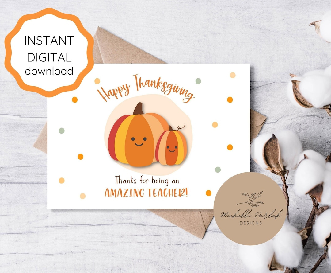 Printable Thanksgiving Card For Teacher Appreciation Fall Theme Appreciation Note Thanksgiving Teacher Gift Holiday Card For Educator - Etsy in Thanksgiving Cards For Teacher